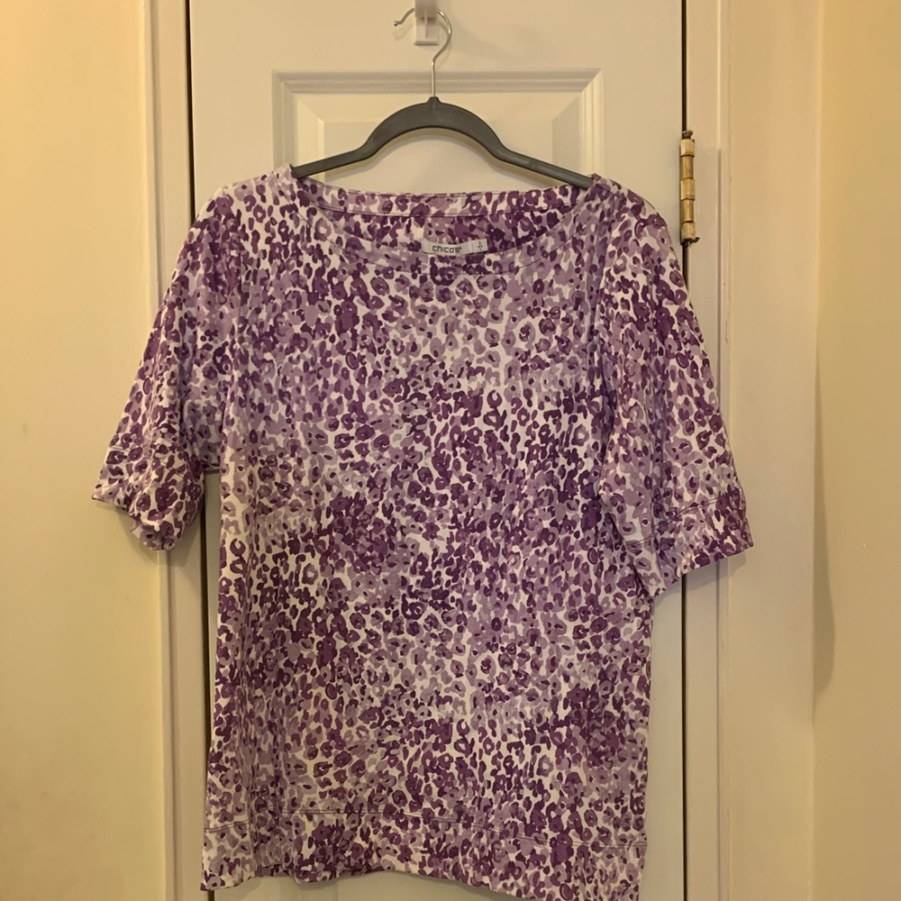 Chico's Purple Animal Print Short Sleeve Top